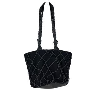Brizzolari Purse Black Leather Fishnet Woven Braided Handles Made in Italy